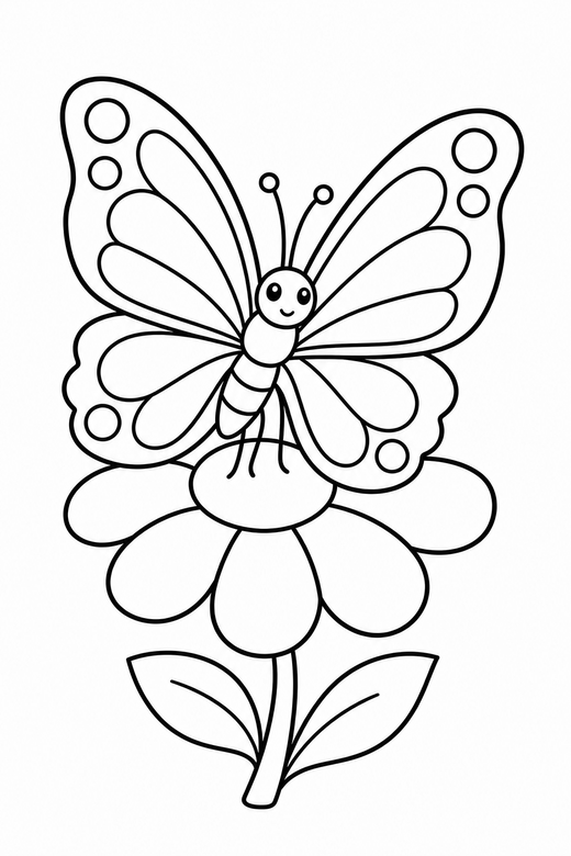 A butterfly resting on a single flower — free printable butterfly coloring page