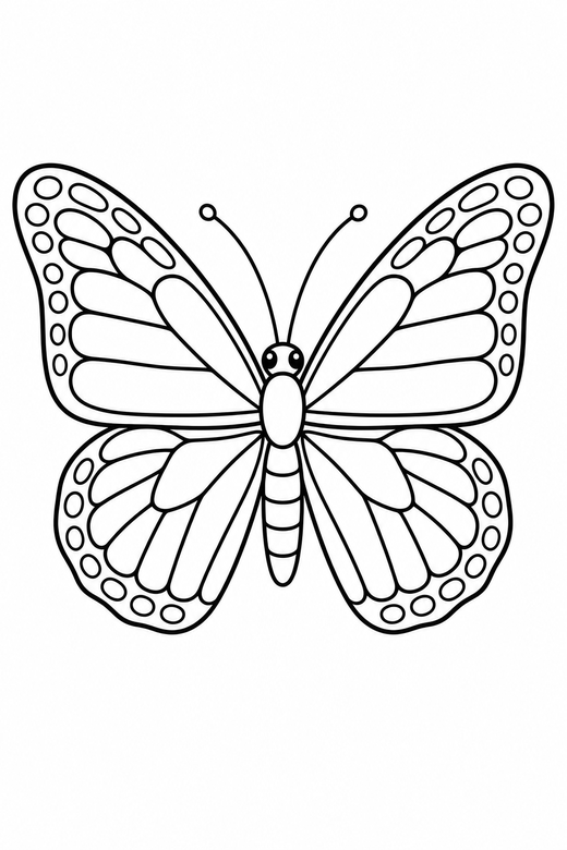A monarch-style butterfly with bold vein patterns — free printable butterfly coloring page