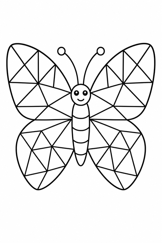 A butterfly with geometric triangles patterning the wings — free printable butterfly coloring page