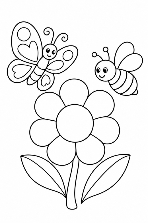 A butterfly and a bee near the same flower — free printable butterfly coloring page