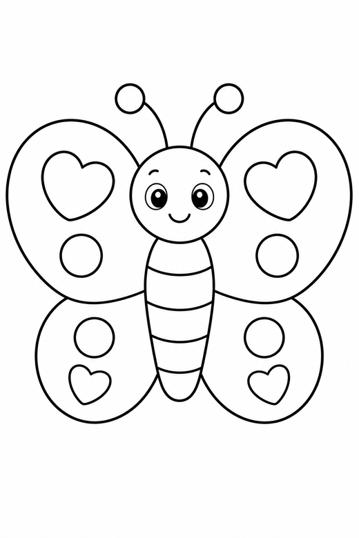A butterfly with very rounded wing shapes, cute style — free printable butterfly coloring page