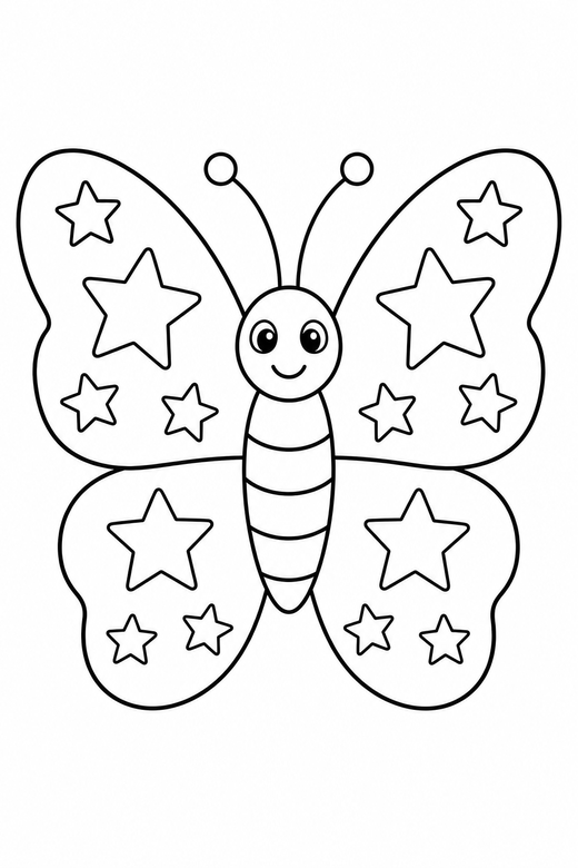 A butterfly with star shapes across the wings — free printable butterfly coloring page