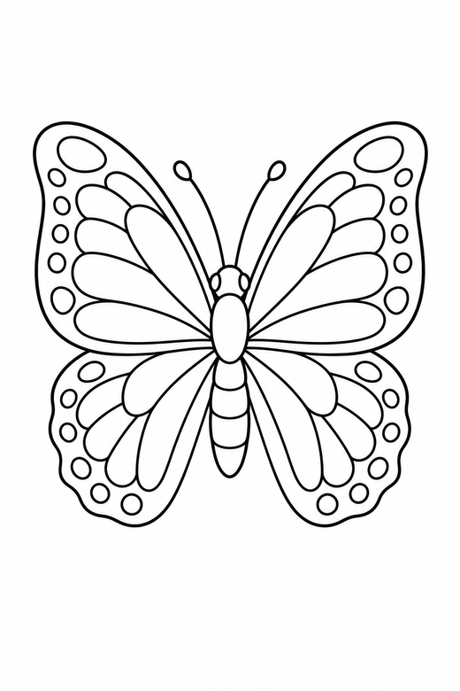 A butterfly viewed from below, wings slightly folded — free printable butterfly coloring page