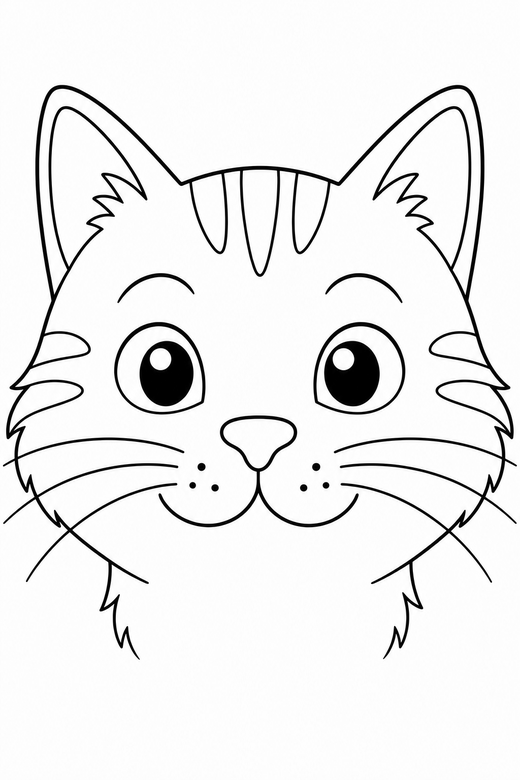 A cat face close-up portrait, whiskers spread wide, filling the frame — free printable cat coloring page