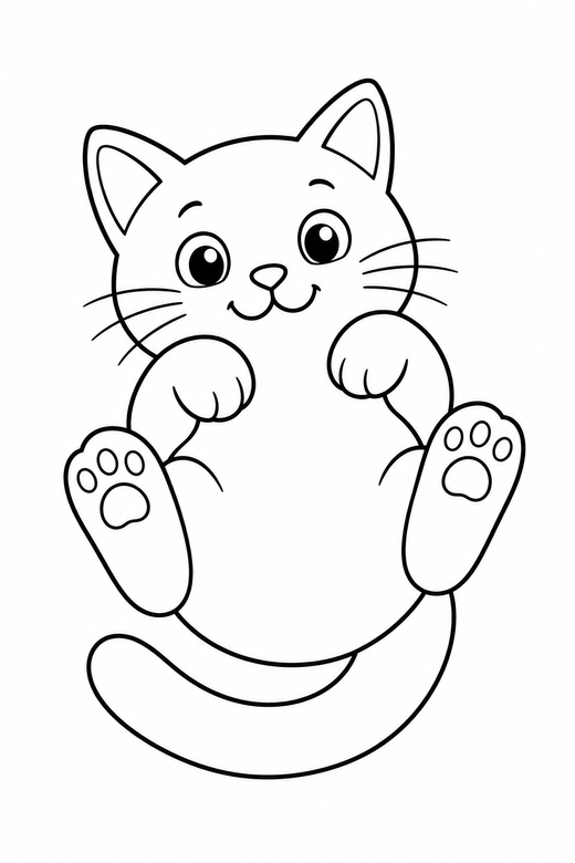 A cat lying on its back with paws in the air — free printable cat coloring page