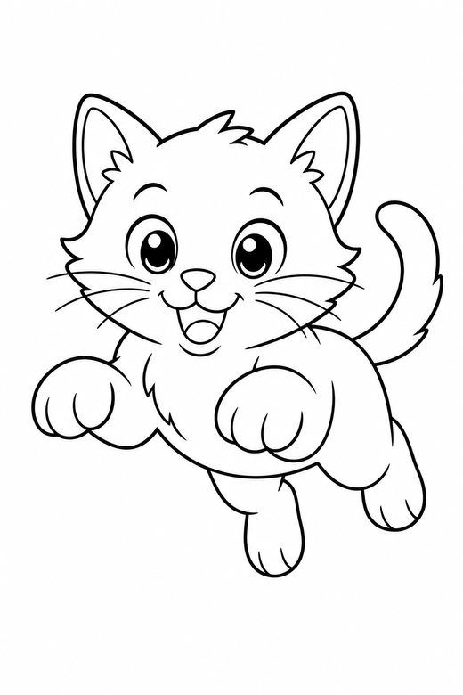 A playful kitten pouncing forward with both front paws off the ground — free printable cat coloring page