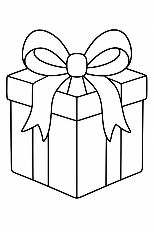 Gift with a big bow: A wrapped present with a large ribbon bow on top, free printable coloring page