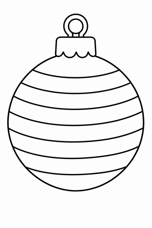 Christmas ornament: A round hanging ornament with a striped pattern and cap, free printable coloring page