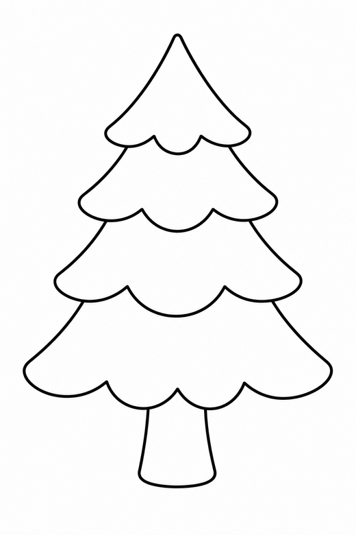 Simple undecorated tree: A plain fir tree outline with tiered branches and a trunk, free printable coloring page