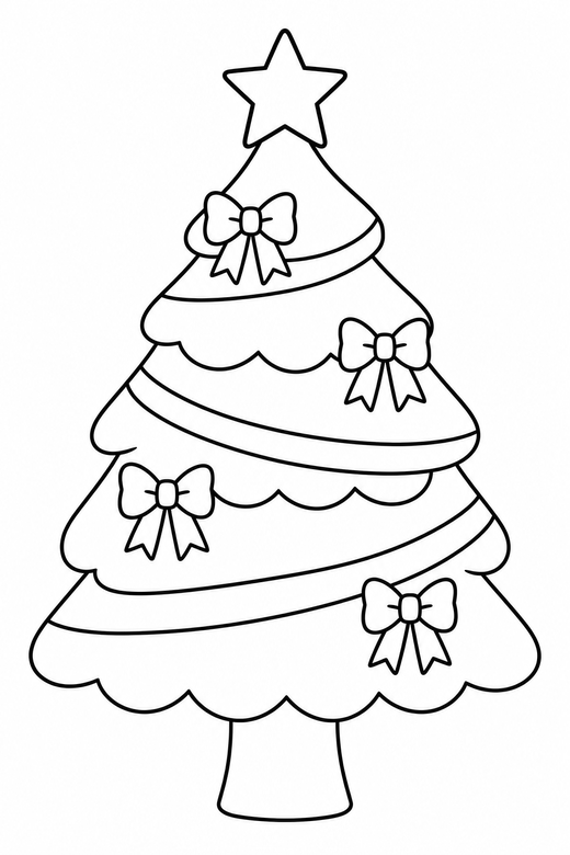 Tree with a garland: A tree with a garland winding around it and small bows, free printable coloring page