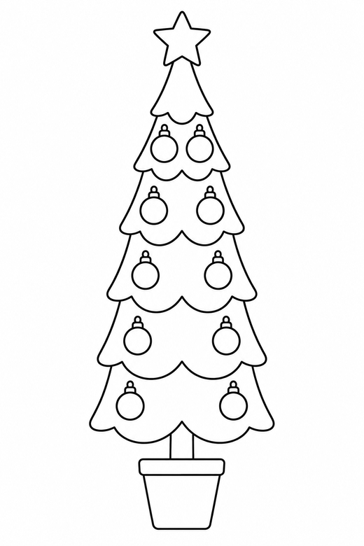 Tall thin tree: A narrow tall tree with evenly spaced ornaments, free printable coloring page