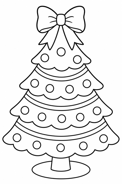 Tree with a bow topper: A tree topped with a large ribbon bow instead of a star, free printable coloring page