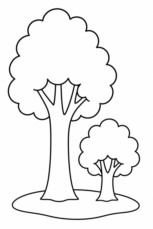 Two trees side by side: One tall and one short tree standing together, free printable coloring page