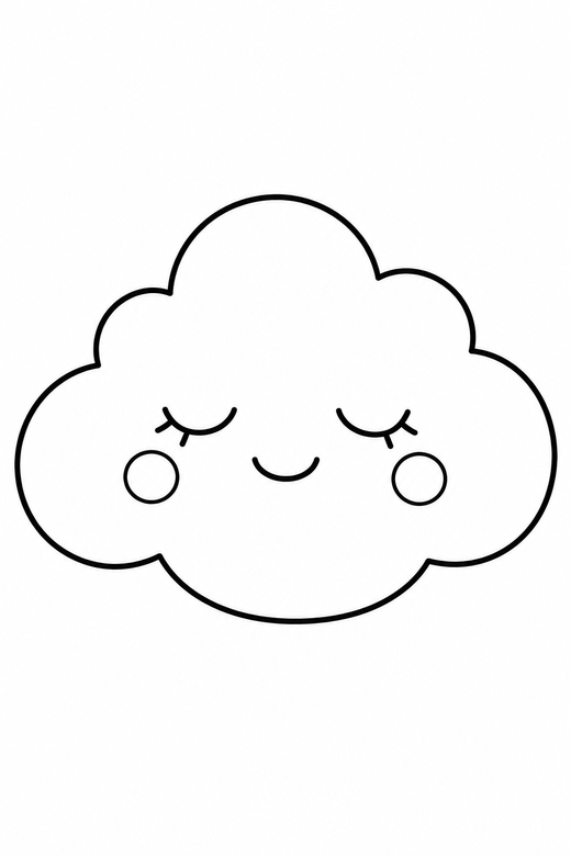 Sleepy round cloud: A chubby cloud with closed sleepy eyes and small rosy cheeks, free printable coloring page