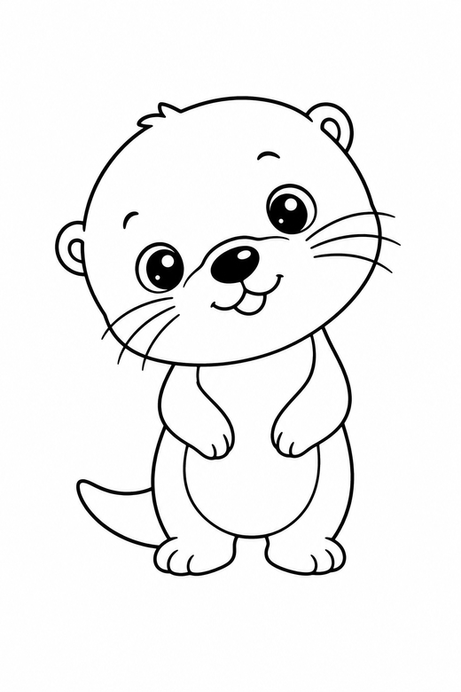 Otter head tilted plain: A small otter tilting its head to one side on a plain background with generous white space, in a chibi style with an oversized head and a tiny body, free printable coloring page