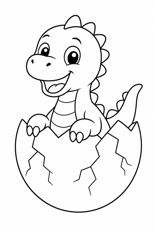 A baby dinosaur hatching out of a cracked egg — free printable dinosaur coloring page