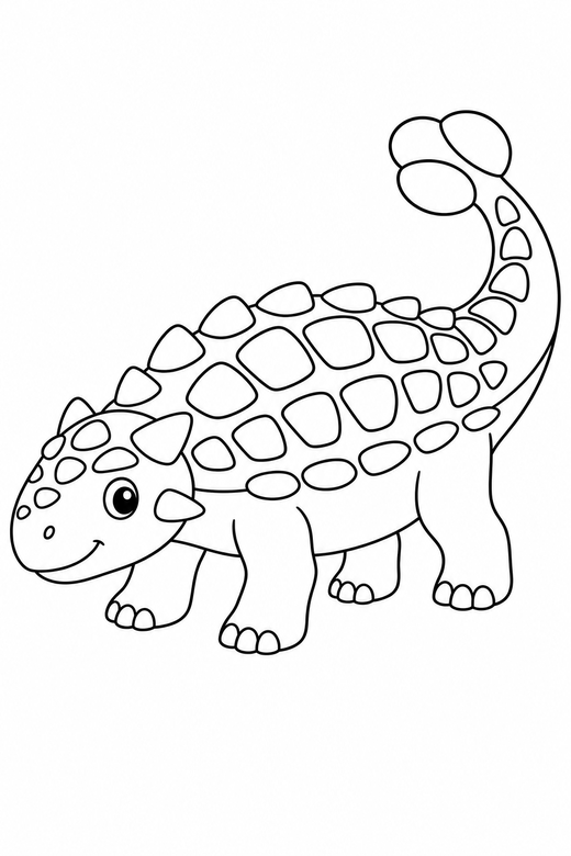 An ankylosaurus with a club tail and armoured back — free printable dinosaur coloring page