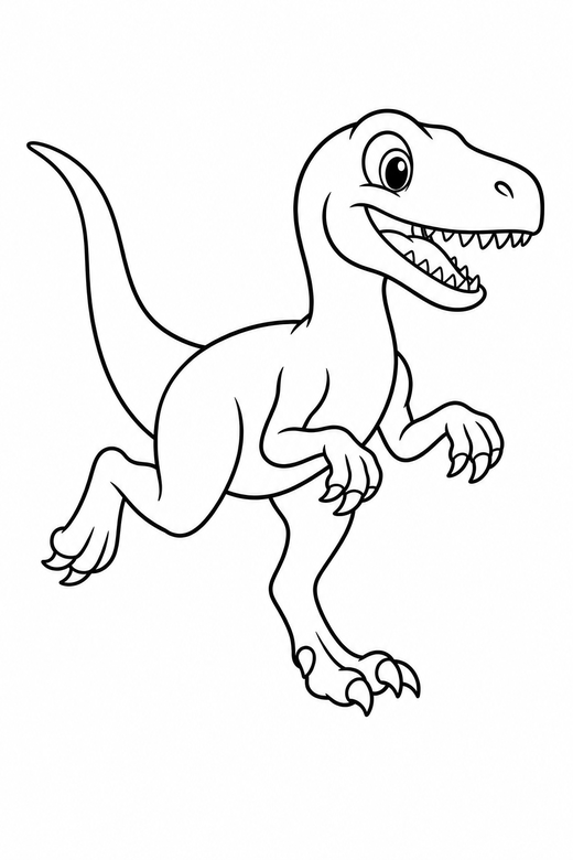 A velociraptor running with one leg lifted — free printable dinosaur coloring page