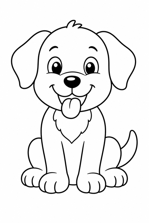 A happy puppy sitting with its tongue out — free printable dog coloring page
