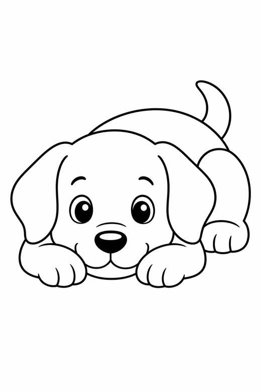 A dog lying down with its head on its paws — free printable dog coloring page