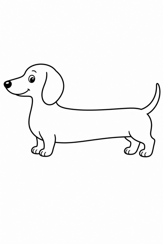 A dachshund standing in profile with a very long body — free printable dog coloring page