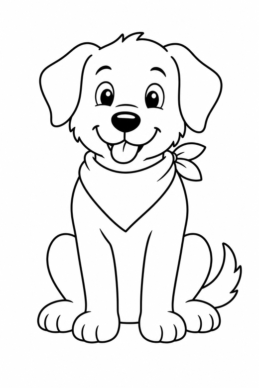 A dog with a bandana around its neck, sitting proudly — free printable dog coloring page