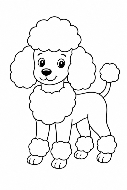 A poodle with rounded fluffy fur sections — free printable dog coloring page