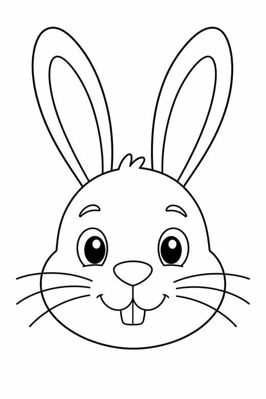 Bunny face close-up: A rabbit face portrait with long ears and whiskers, free printable coloring page