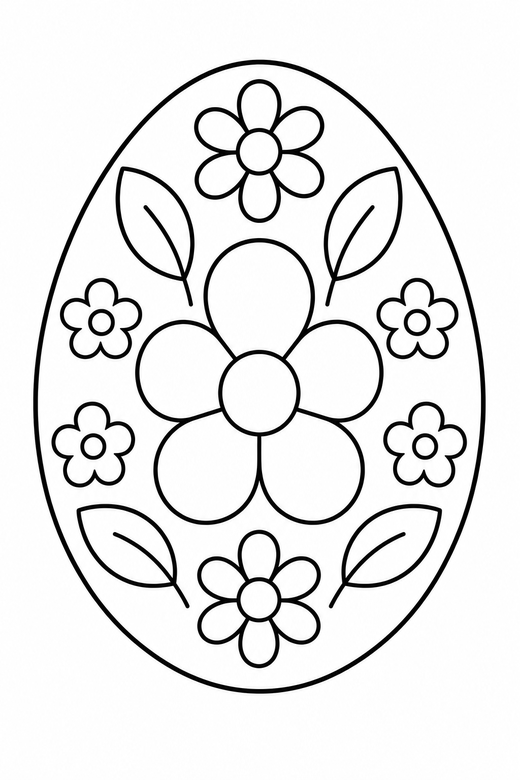 Egg with flowers: An egg decorated with a flower pattern, free printable coloring page