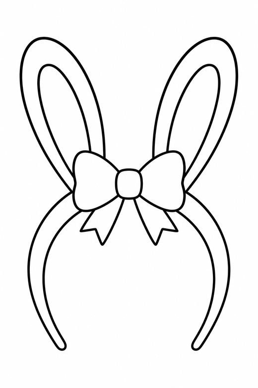 Bunny ears headband: A headband with two rabbit ears and a bow, free printable coloring page