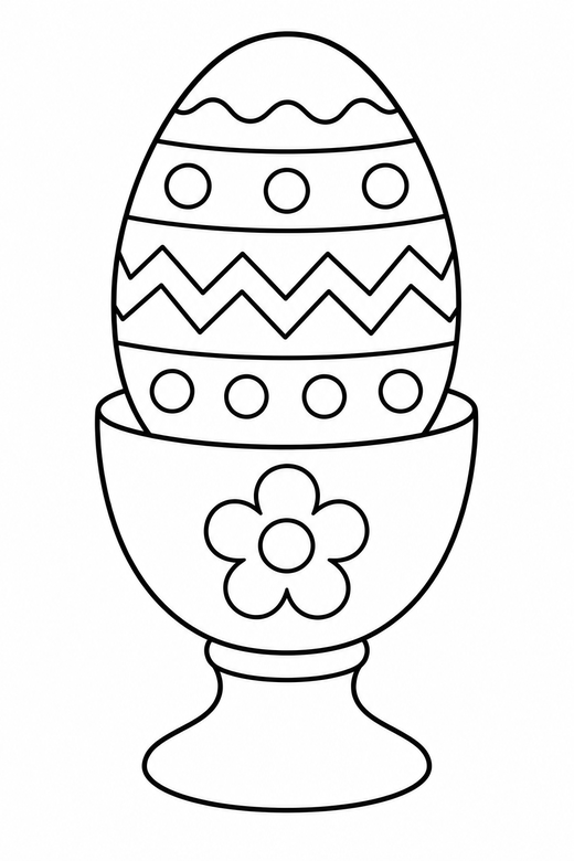 Egg in a cup: A decorated egg sitting in an egg cup, free printable coloring page