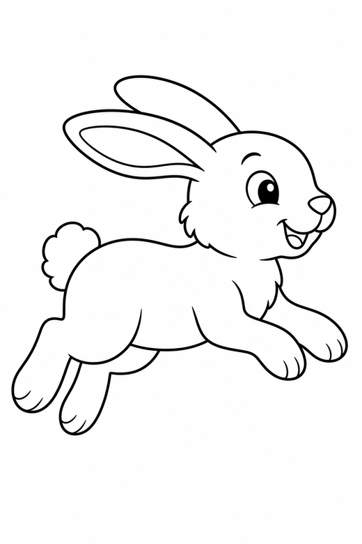 Bunny hopping: A rabbit mid-hop with ears back, free printable coloring page