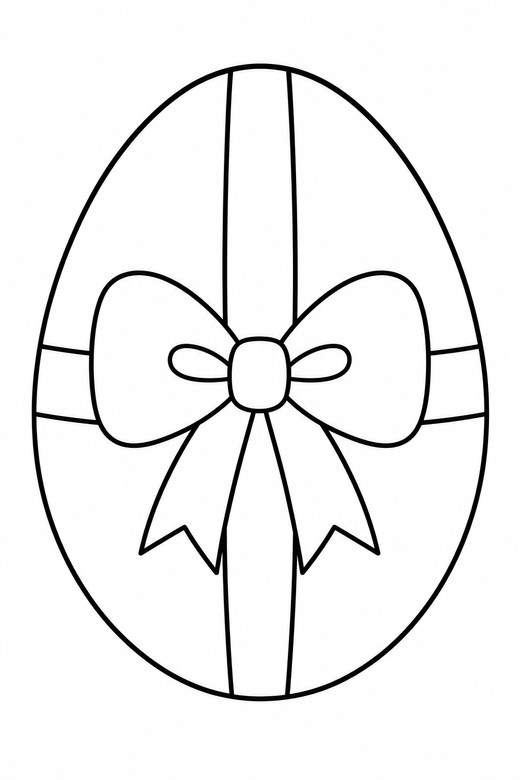 Egg with a bow: A large egg tied with a ribbon bow, free printable coloring page