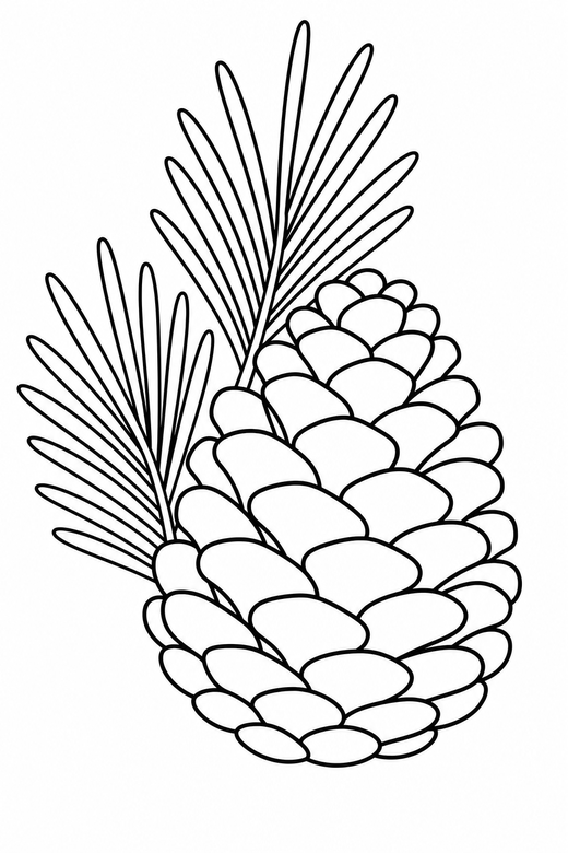 Pinecone and needles: A pinecone with a sprig of pine needles, free printable coloring page