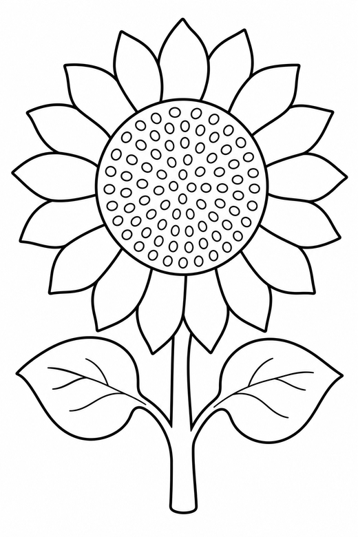 A single large sunflower with a seeded centre and broad petals — free printable flower coloring page