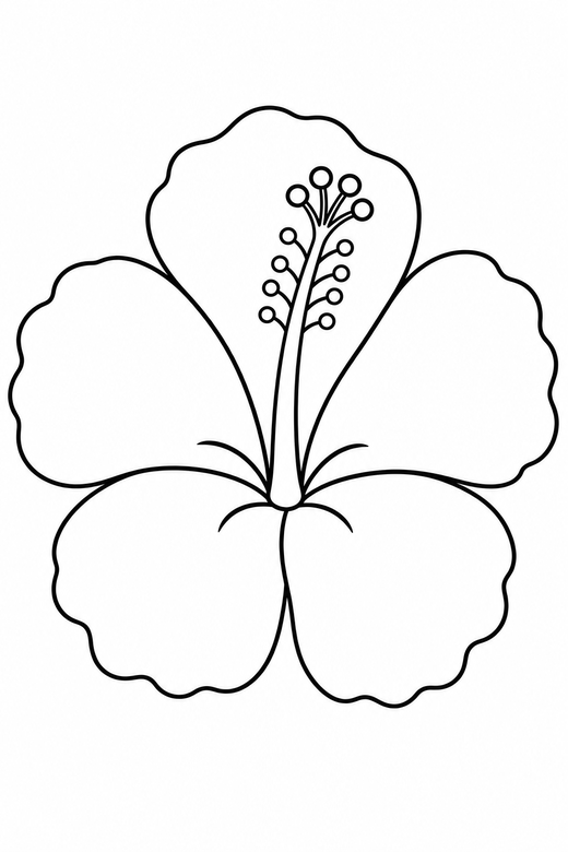 A single hibiscus flower with a long stamen — free printable flower coloring page