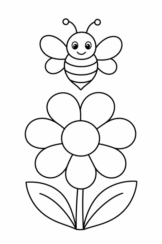 A flower with a bee hovering just above it — free printable flower coloring page