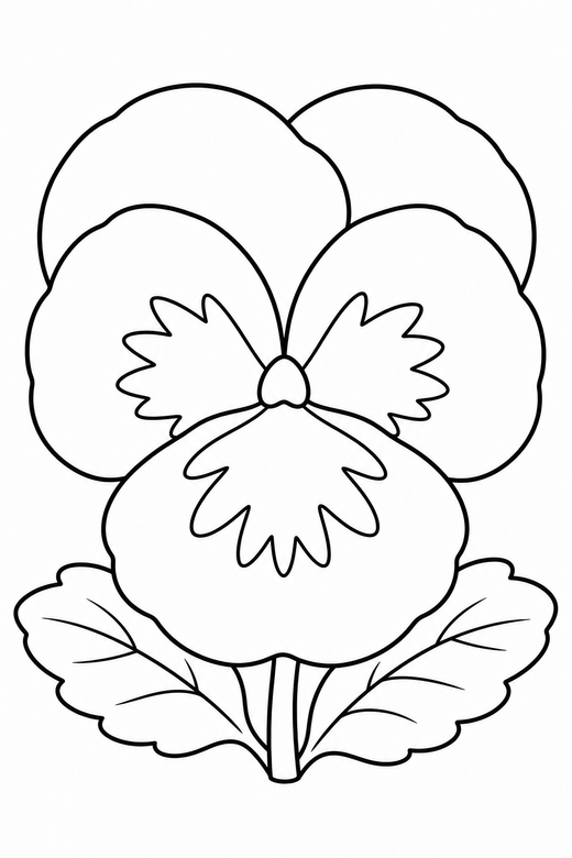 A pansy flower close-up with rounded overlapping petals — free printable flower coloring page
