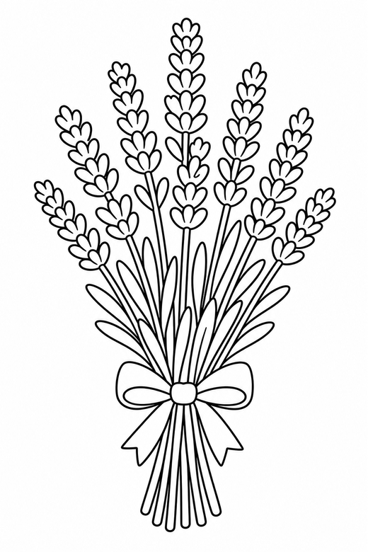 A bunch of lavender stems tied together — free printable flower coloring page
