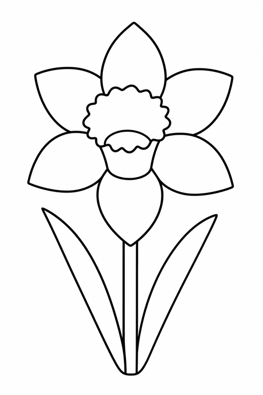 A daffodil with a trumpet centre and six petals — free printable flower coloring page