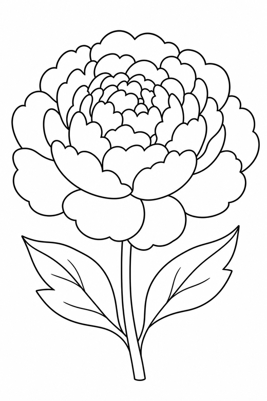 A single peony with many rounded layered petals — free printable flower coloring page