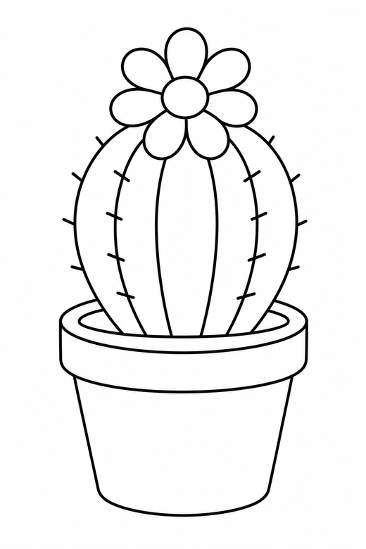 A small potted cactus with one flower on top — free printable flower coloring page