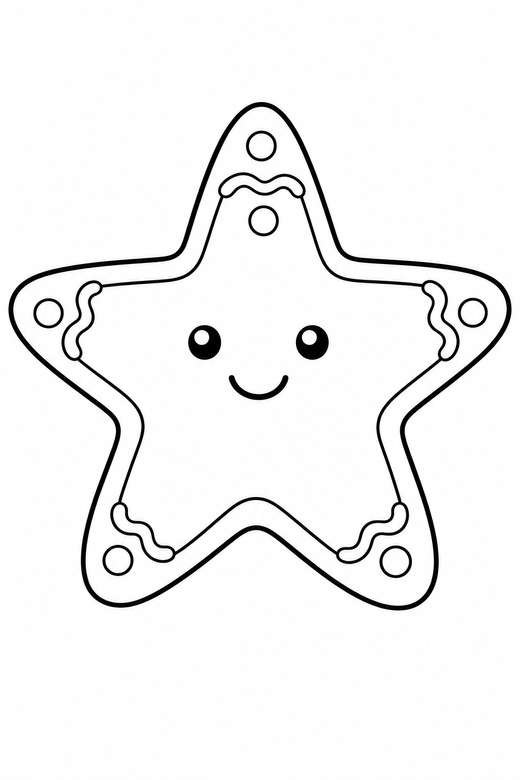 Gingerbread star: A star-shaped gingerbread cookie with icing lines, free printable coloring page