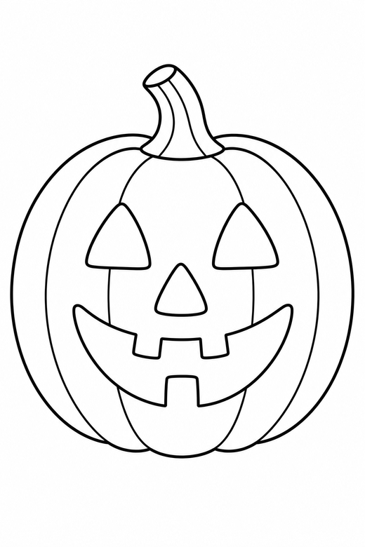 A smiling carved jack-o-lantern pumpkin — free printable halloween coloring page