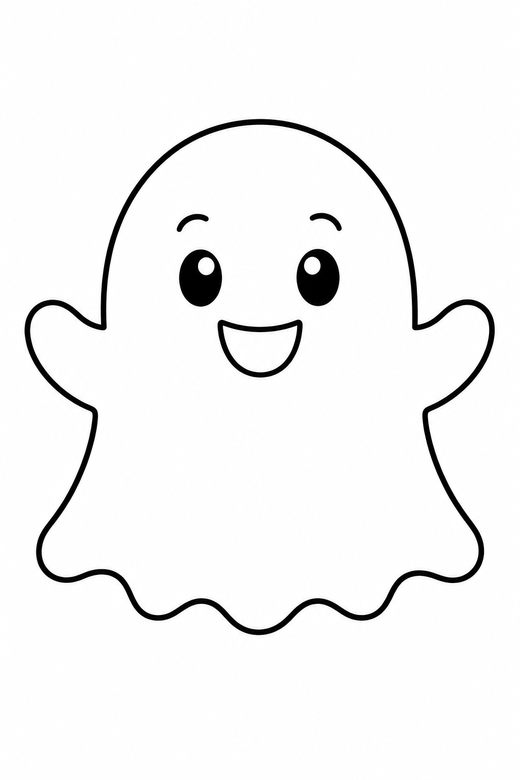 A friendly round ghost floating with a wavy bottom edge — free printable halloween coloring page