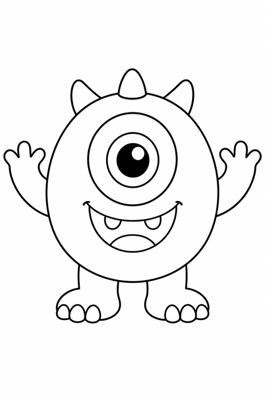 A friendly monster with one big eye and round body — free printable halloween coloring page