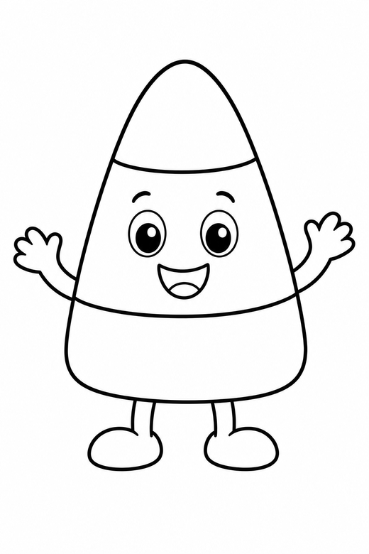 A candy corn shape with a face, standing upright — free printable halloween coloring page