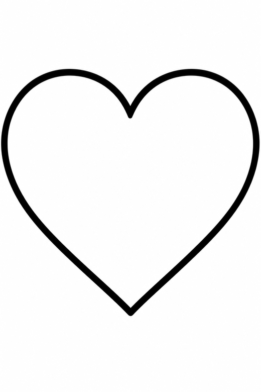 Plain large heart: A single large heart outline with a thick clean edge, free printable coloring page
