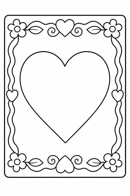 Heart in a frame: A heart inside a decorative rectangular border, free printable coloring page