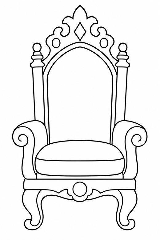 Royal throne: An ornate high-backed throne chair with a cushion, free printable coloring page